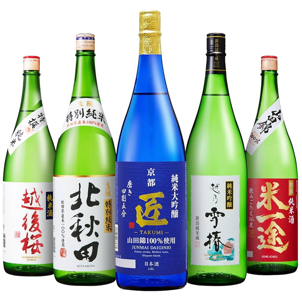 Amazon.co.jp: 日本酒 純米酒 飲み比べ (1.8L × 5本 / 辛口 中口